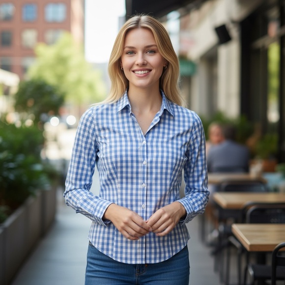 United Colors Of Benetton Tops - United Colors of Benetton Blue Checkered Button Down Shirt